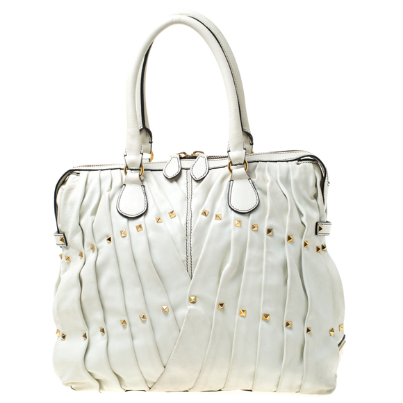 Valentino Handbags - VALENTINO Off White Leather Maison Pintucked Shopper Tote